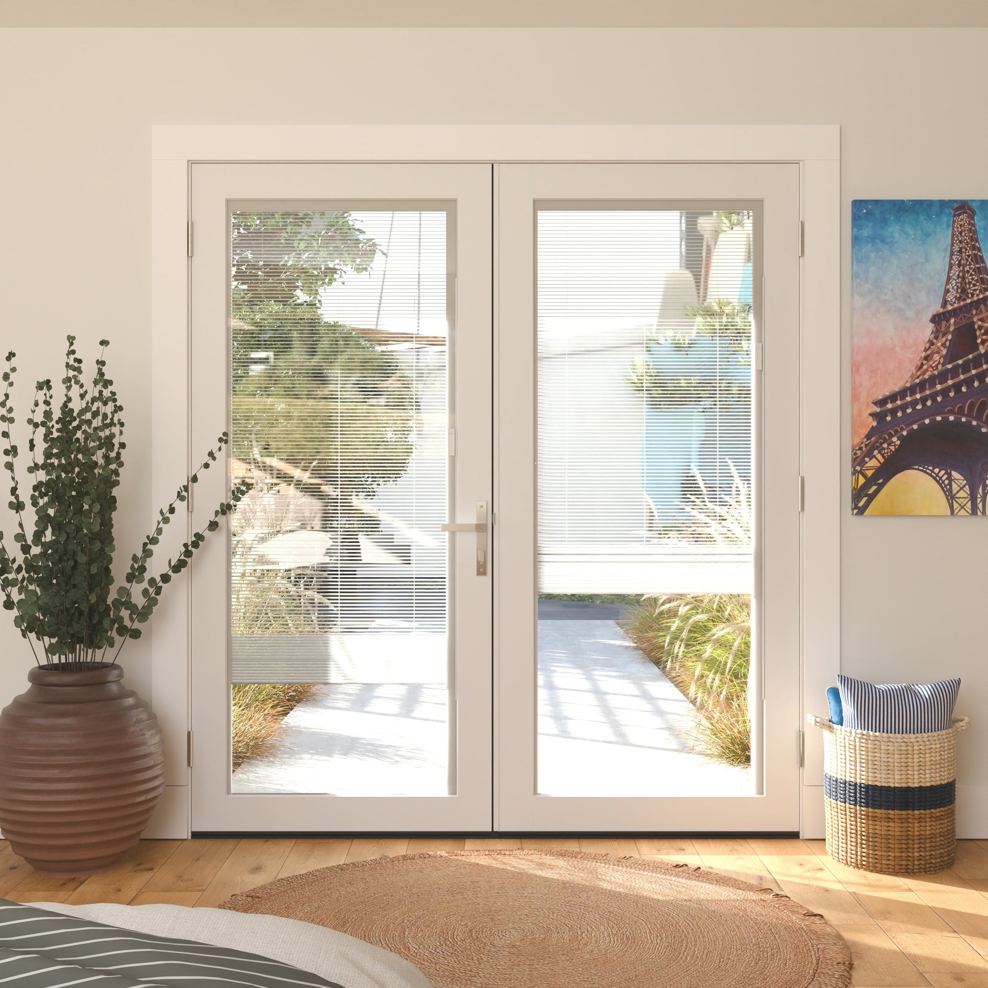JELD-WEN 72-in x 80-in Fiberglass French, Right-hand inswing – installed room view