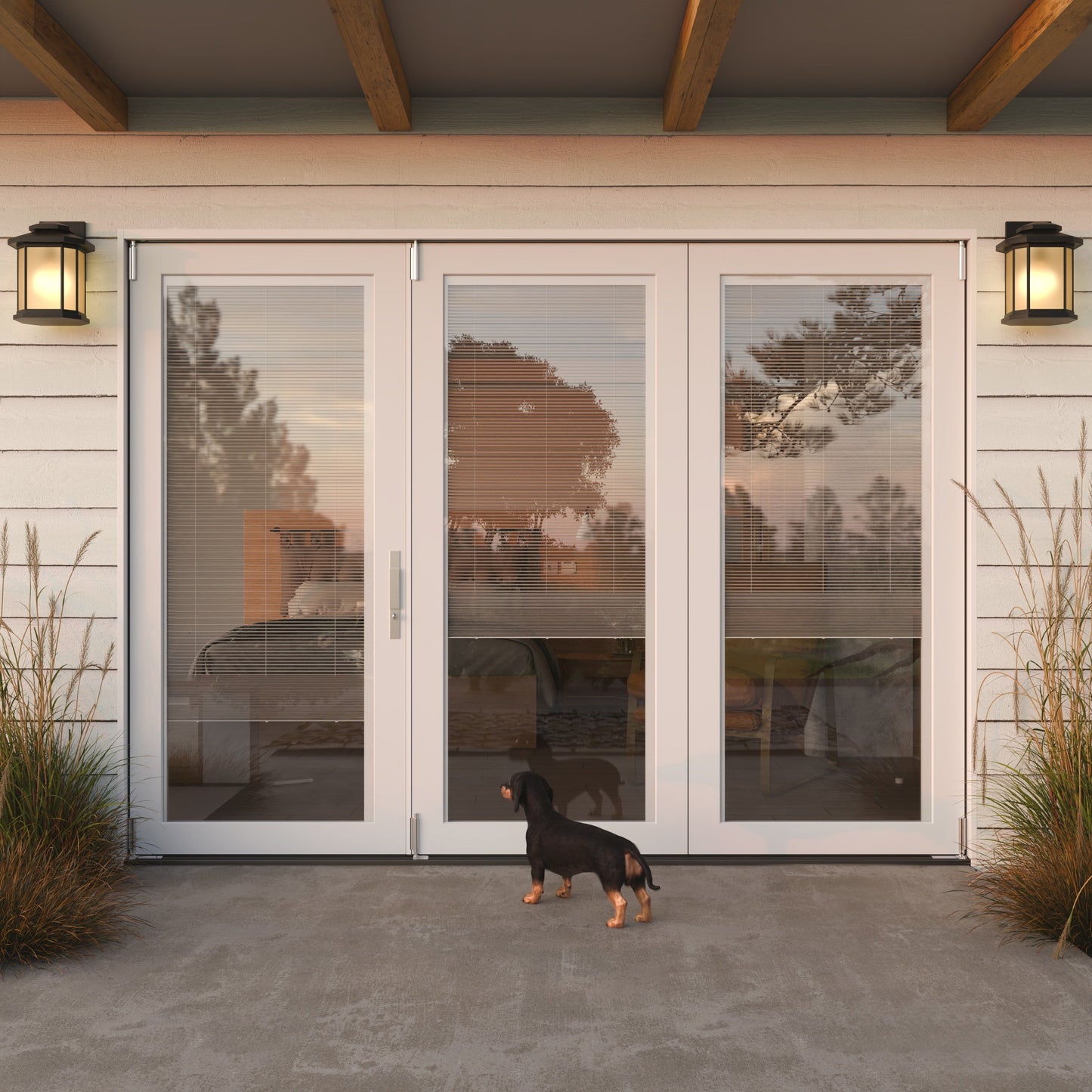 JELD-WEN 108-in x 80-in Fiberglass Folding, Right-hand folding – installed room view