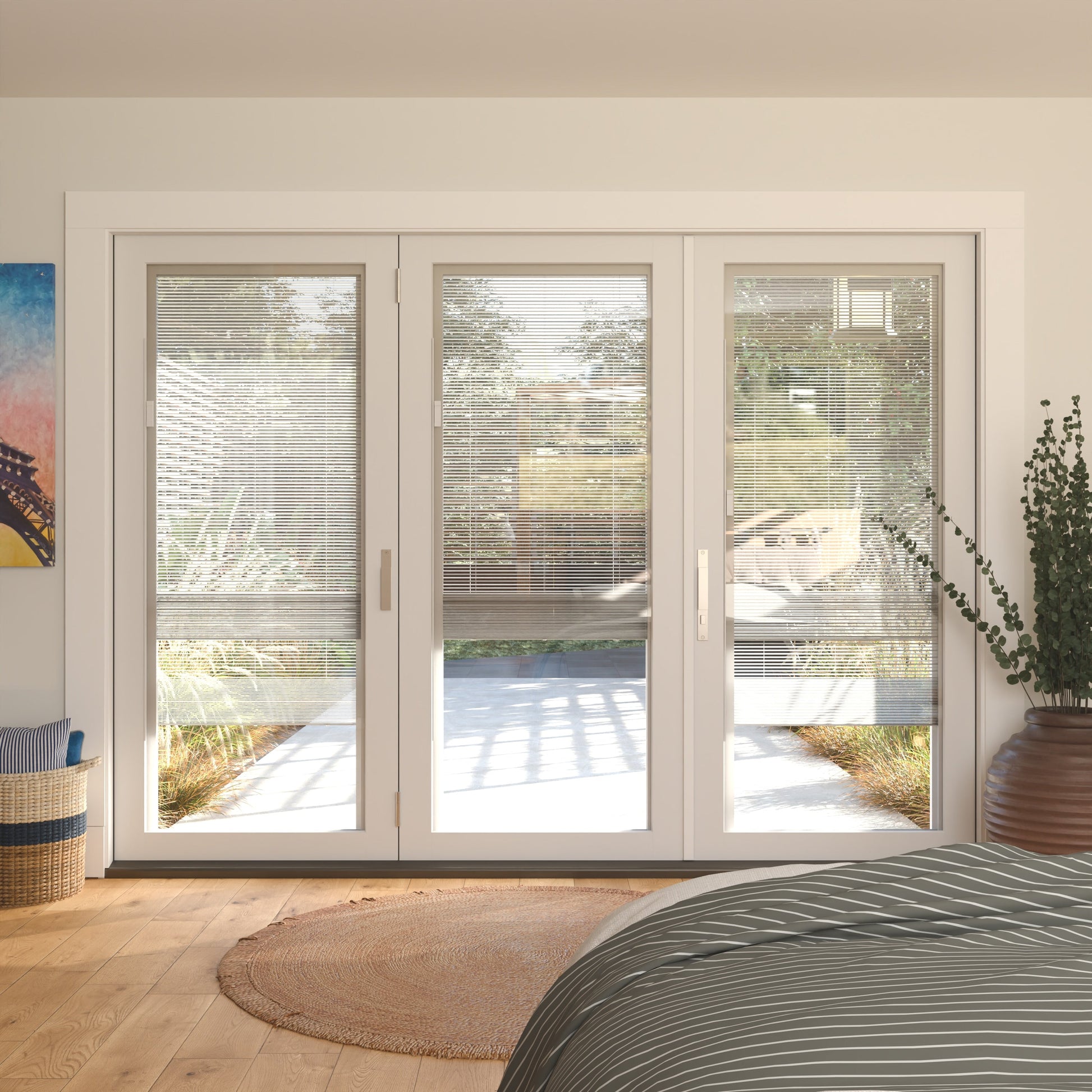 JELD-WEN 108-in x 80-in Fiberglass Folding, Right-hand folding – installed room view