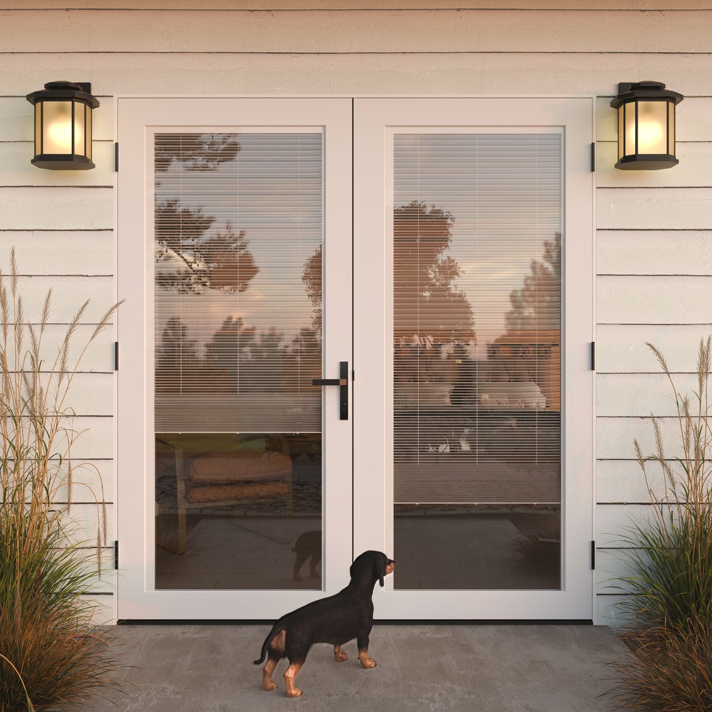 JELD-WEN 72-in x 80-in Fiberglass French, Right-hand outswing – installed room view