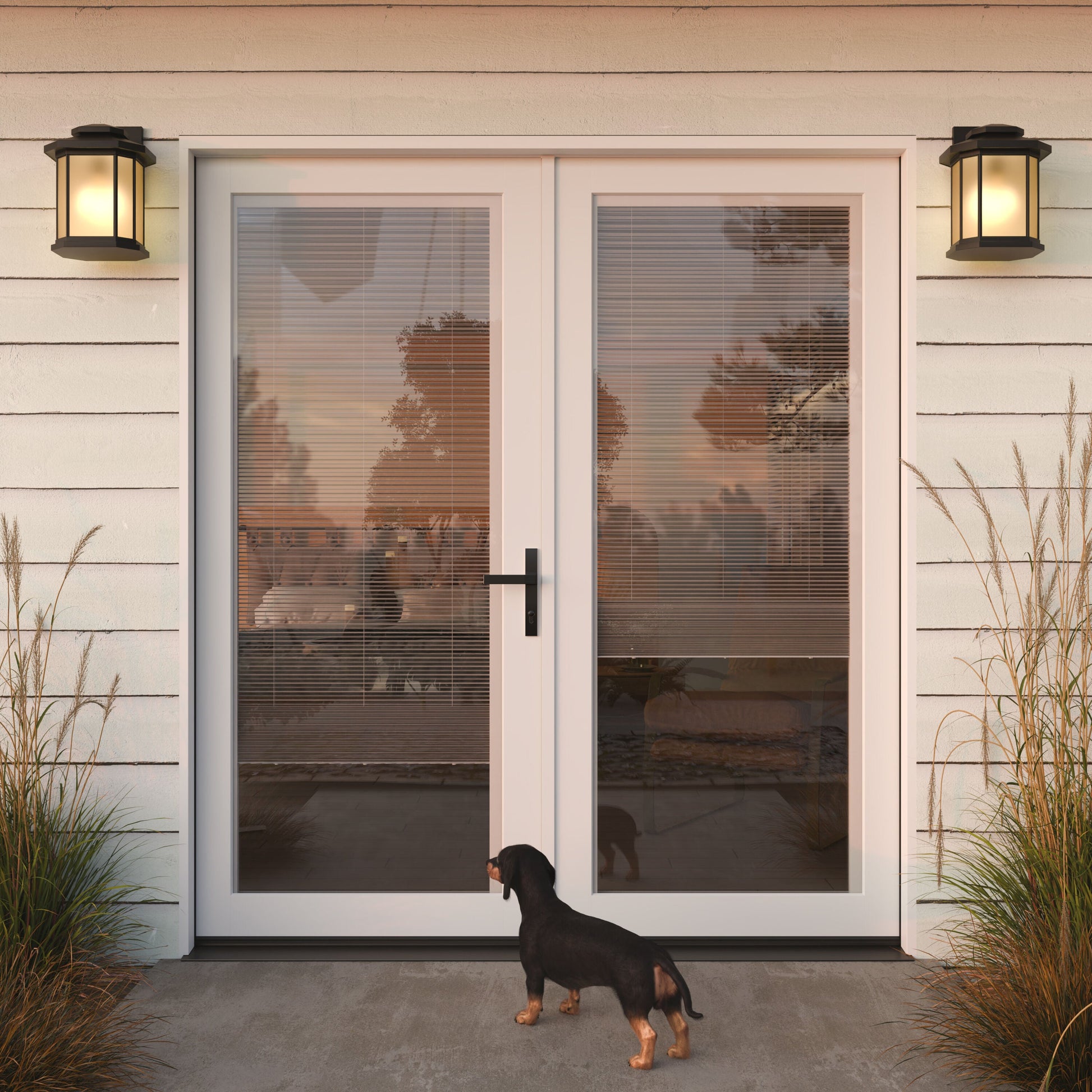 JELD-WEN 60-in x 80-in Fiberglass French, Left-hand inswing – installed room view