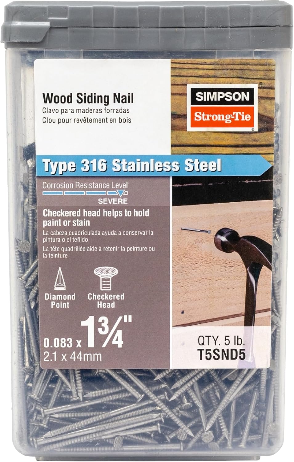 Simpson Stainless Steel Wood Siding Hand Nails 1-3/4" 5D 5 lb 14 GA