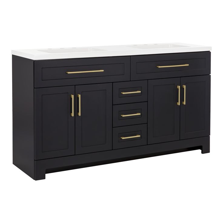 Style Selections Cauley 60-in Black Double Sink Bathroom Vanity with White Cultured Marble Top