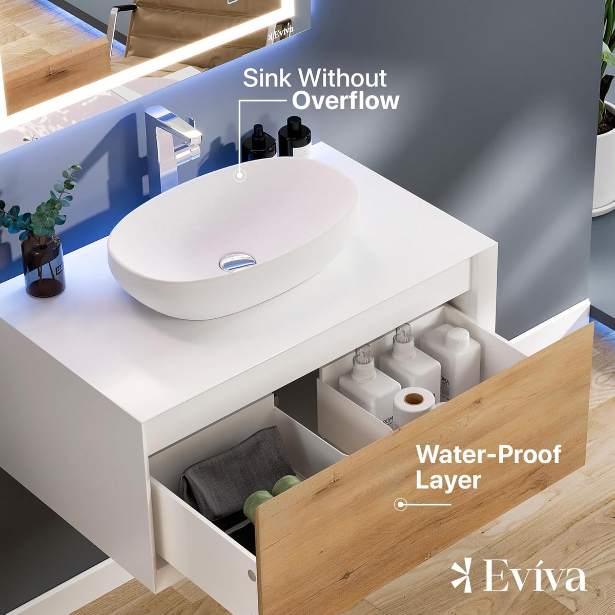 Eviva Santa Monica 36 in. W x 22 in. D x 16 in. H Wall-Mount Single Bath Vanity in White with White Vessel Sink