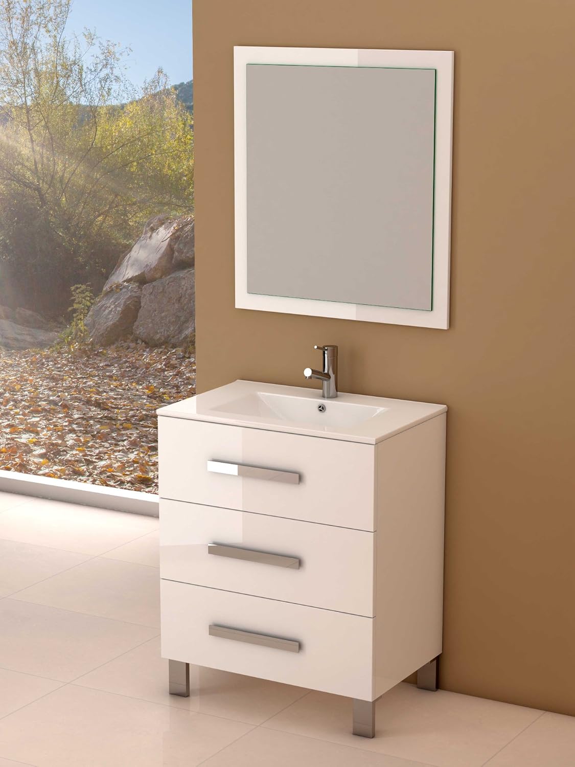 Eviva Libra 32"W x 19"D White Bathroom Vanity with White Porcelain Countertop and Integrated Sink
