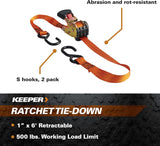 Keeper 1 in. x 6 ft. x 500 lbs. Retractable Motorcycle/ATV Ratchet Tie-Down Straps (2-Pack)
