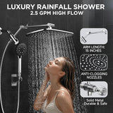 Veken Wide Rain Shower Head with Handheld Spray, High Pressure Combo with Adjustable Arm, Chrome Finish