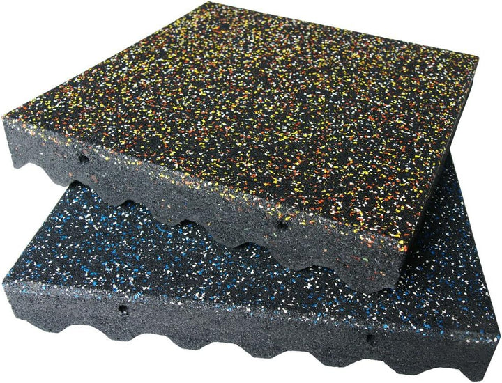 Rubber-Cal Eco-Safety Interlocking Playground Tile, 3" Thick, 19.5" x 19.5", Blue/White Speckled, Single Tile Covers 2.77 sq. ft.