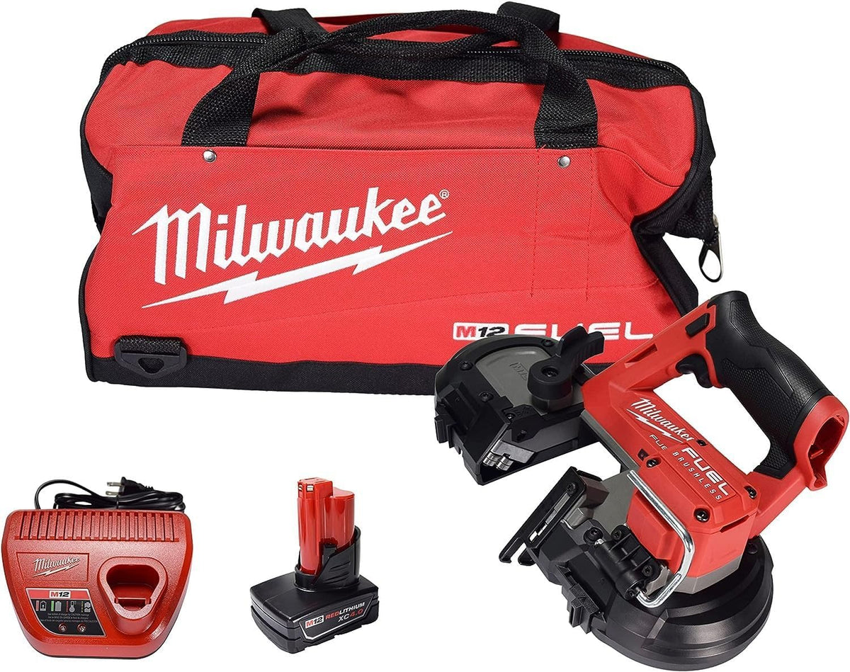 Milwaukee M12 FUEL 12V Cordless Compact Band Saw XC Kit, 2-1/2 in. Cut Capacity, Brushless, with 4.0Ah Battery, Charger and Bag (Model 2529-21XC)