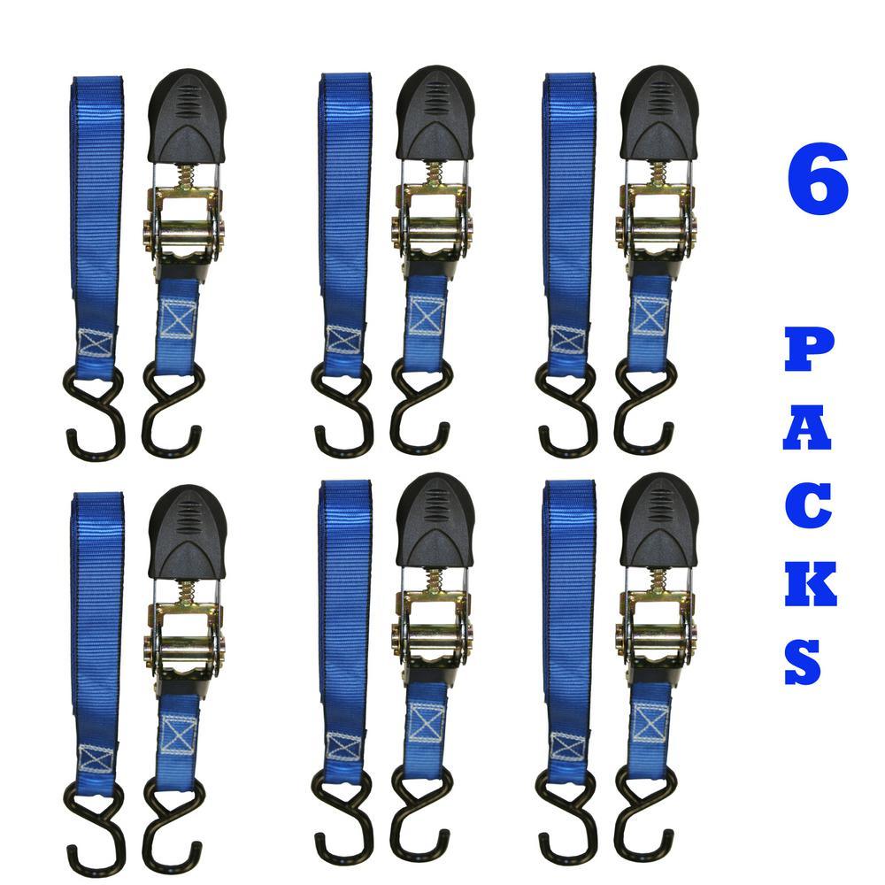 1 in. x 12 ft. Blue Webbing Ratchet Tie-Down Strap (6-Pack) - Super Arbor