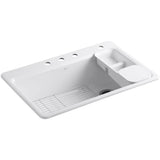 Riverby Workstation Drop-In Cast Iron 33 in. 4-Hole Single Bowl Kitchen Sink Kit with Included Accessories in White - Super Arbor