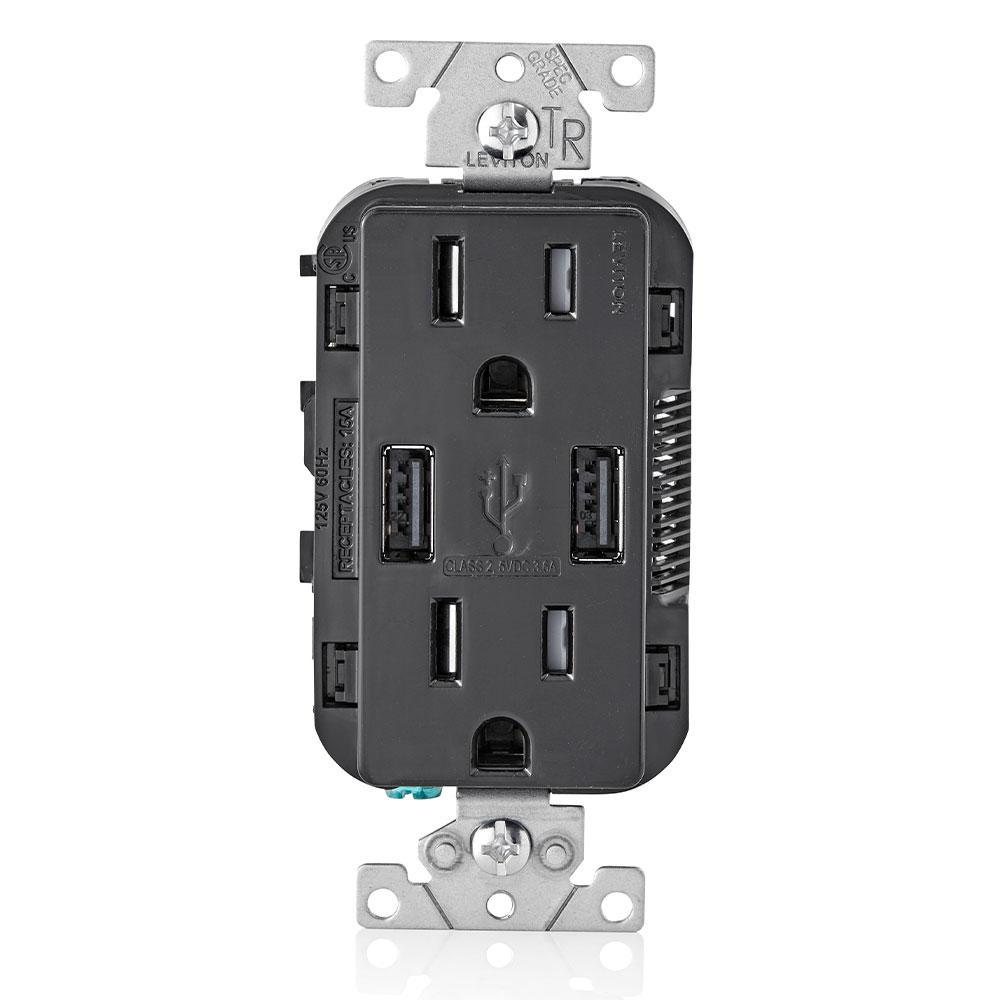 3.6A USB Dual Type A In-Wall Charger with 15 Amp Tamper-Resistant Outlets, White - Super Arbor