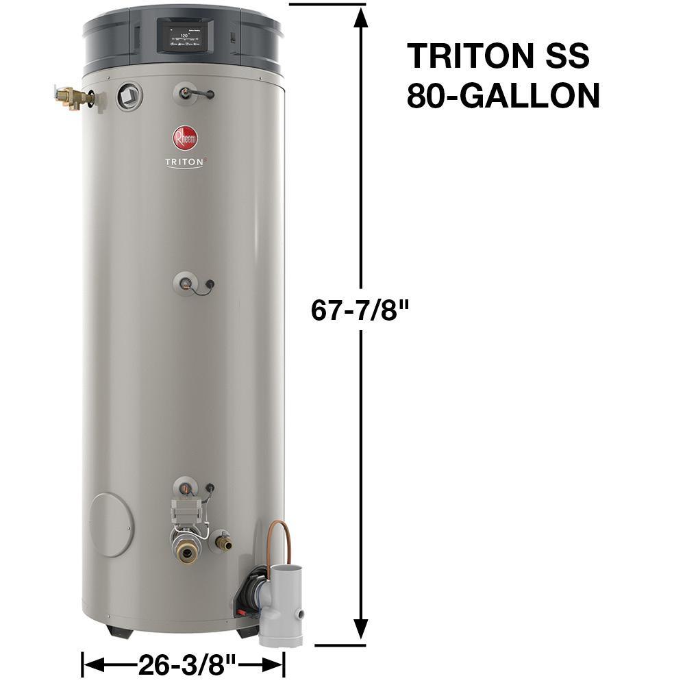 Commercial Triton Premium Heavy Duty High Eff. 80 Gal. 130K BTU ULN Natural Gas ASME Power Direct Vent Tank Water Heater - Super Arbor