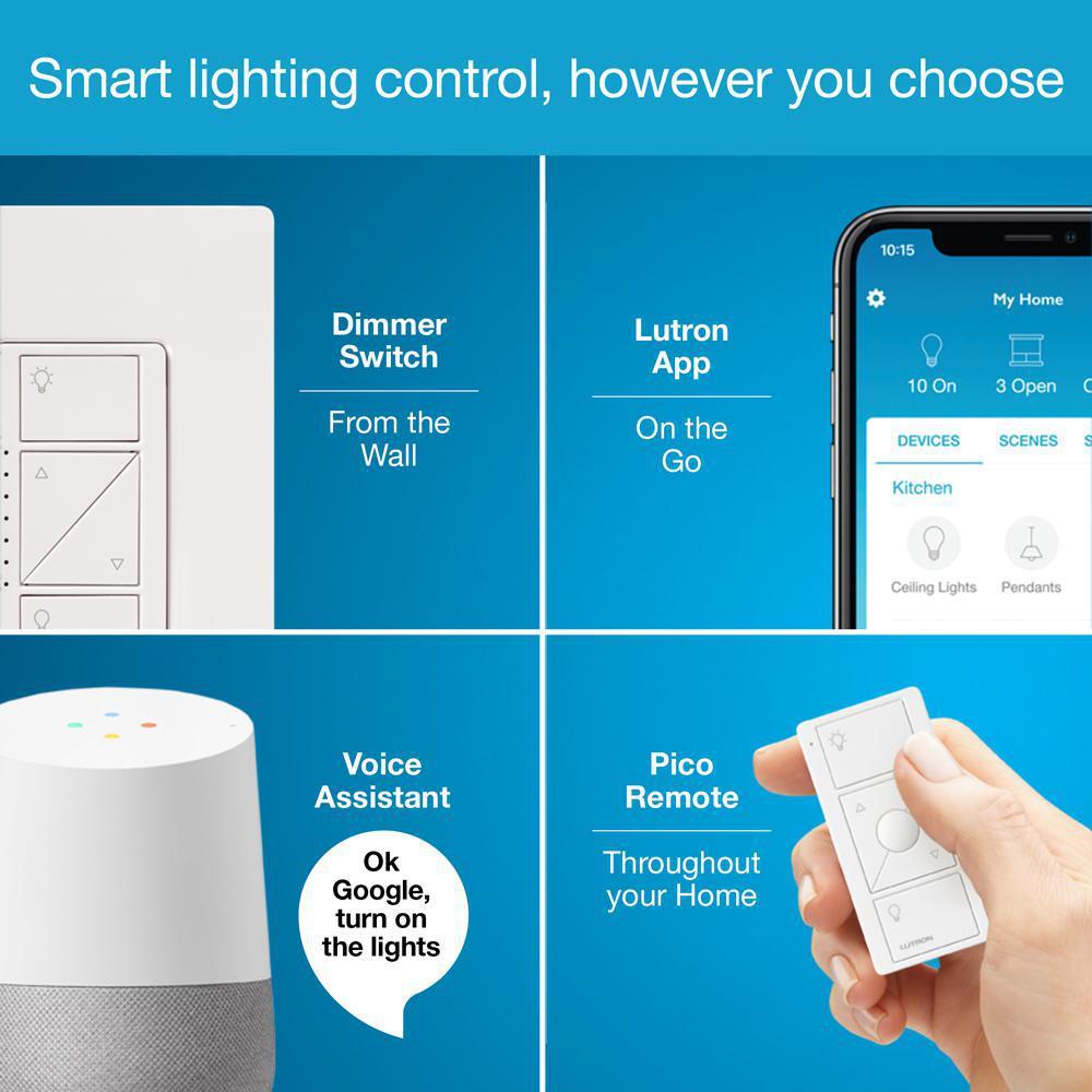 Caseta Wireless Smart Lighting Dimmer Switch and Pico Wall-Mounting Starter Kit in White - Super Arbor