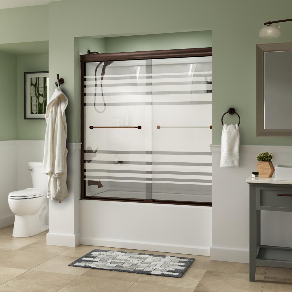 Everly 60 in. x 58-1/8 in. Traditional Semi-Frameless Sliding Bathtub Door in Nickel and 1/4 in. (6mm) Mozaic Glass - Super Arbor