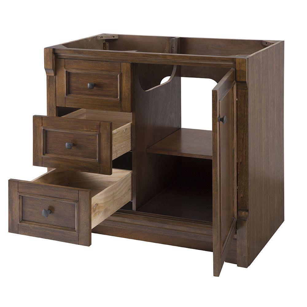 Creedmoor 36 in. W Bath Vanity Cabinet Only in Walnut with Left Hand Drawers - Super Arbor