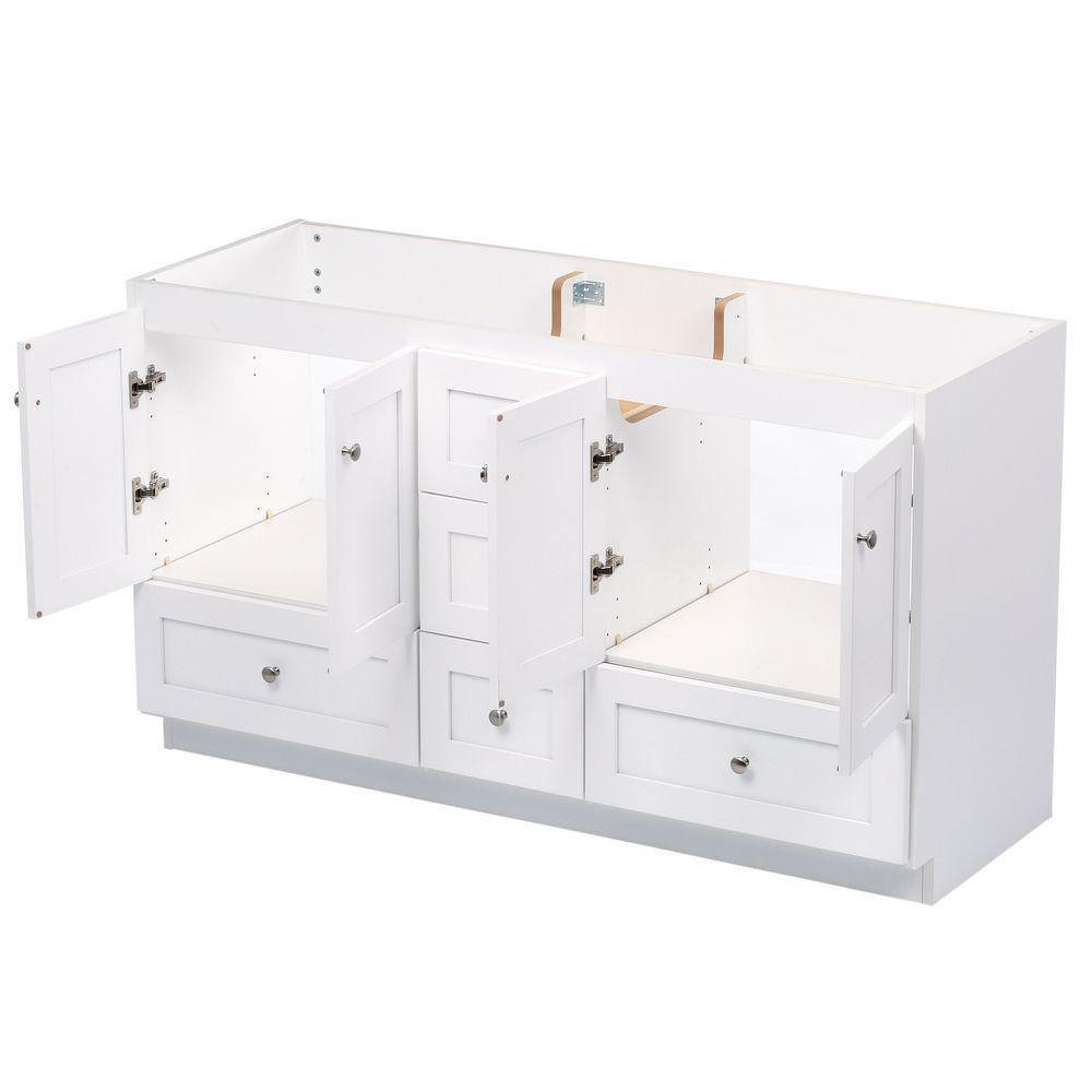 Shaker 60 in. W x 21 in. D x 34.5 in. H Vanity for Double Basins Cabinet Only in Satin White - Super Arbor