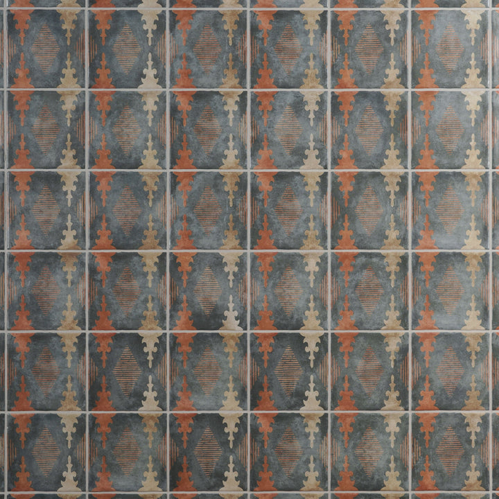 Artmore Tile Paula Purroy Reverie Aztec Blue 5-in x 5-in Matte Ceramic Encaustic Wall Tile product image