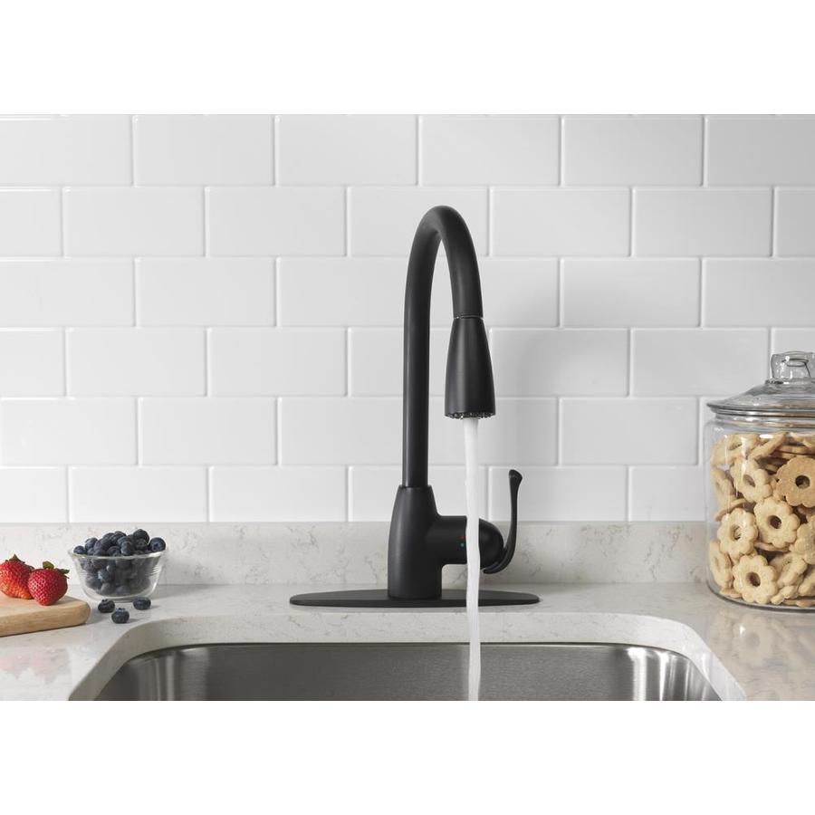 Project Source Stainless Steel 1-Handle Deck Mount Pull-Down Handle Kitchen Faucet (Deck Plate Included) - Super Arbor