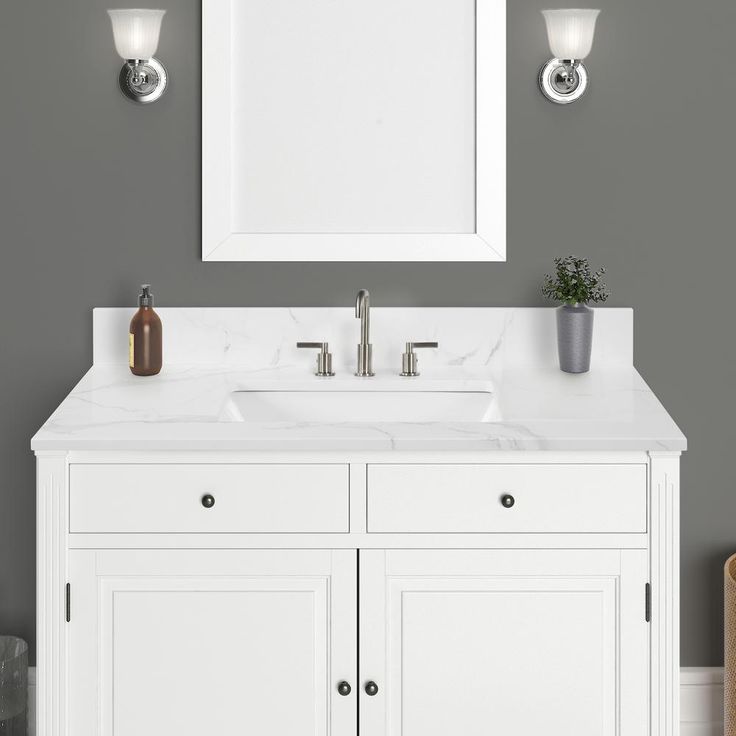 43 in. W x 22 in. D x 0.75 in. H Engineered Marble Vanity Top in Calacatta White with White Basin