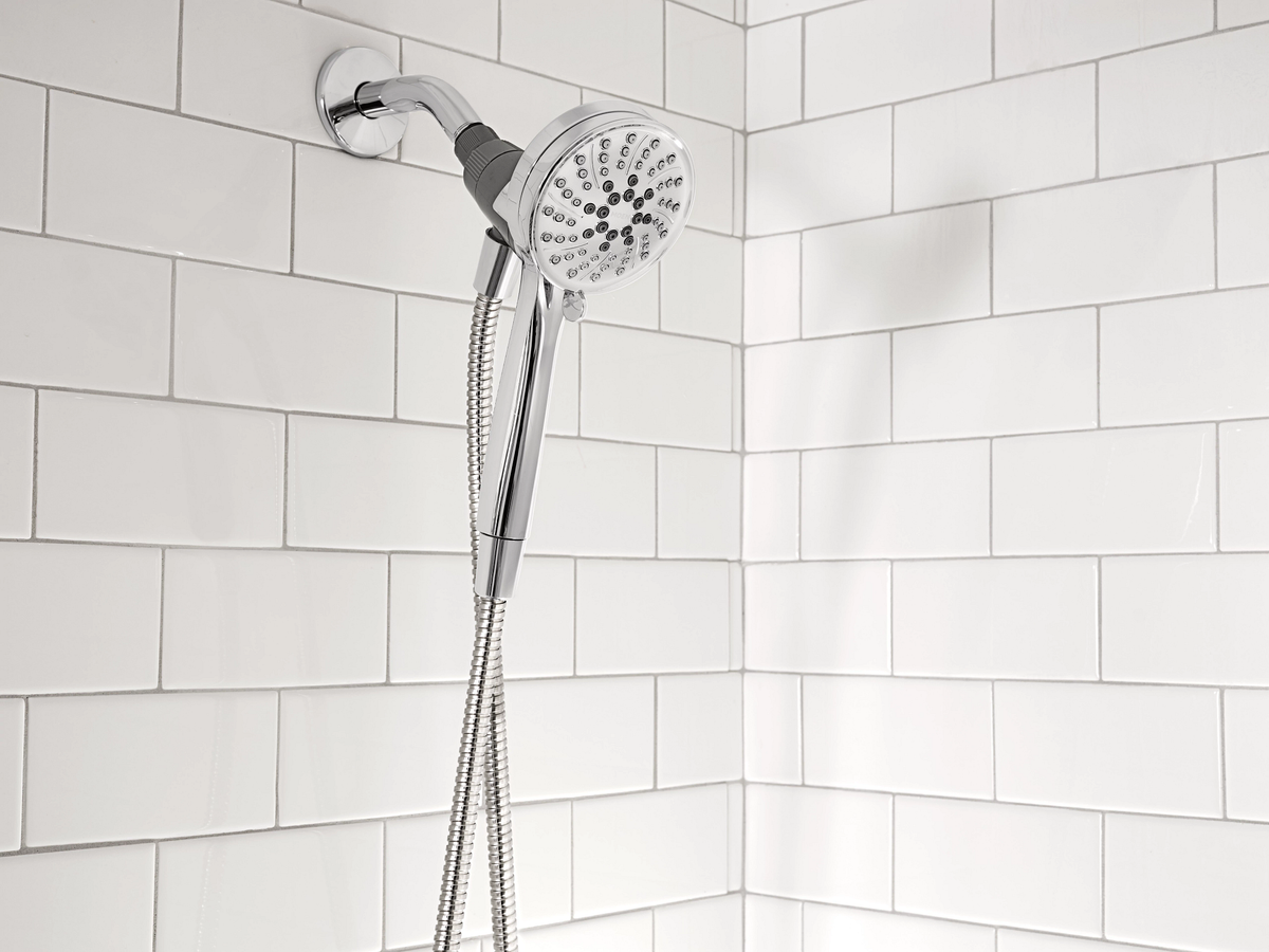 Moen Darcy Single-Handle 5-Spray Tub and Shower Faucet with Curved Shower Rod, Spot Resist Brushed Nickel, Valve Included