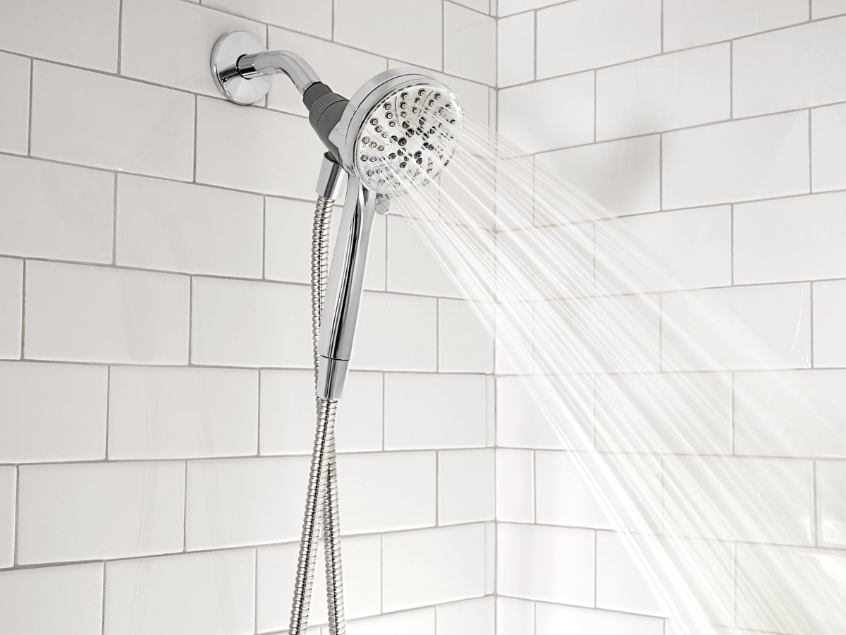 Moen Darcy Single-Handle 5-Spray Tub and Shower Faucet with Curved Shower Rod, Spot Resist Brushed Nickel, Valve Included