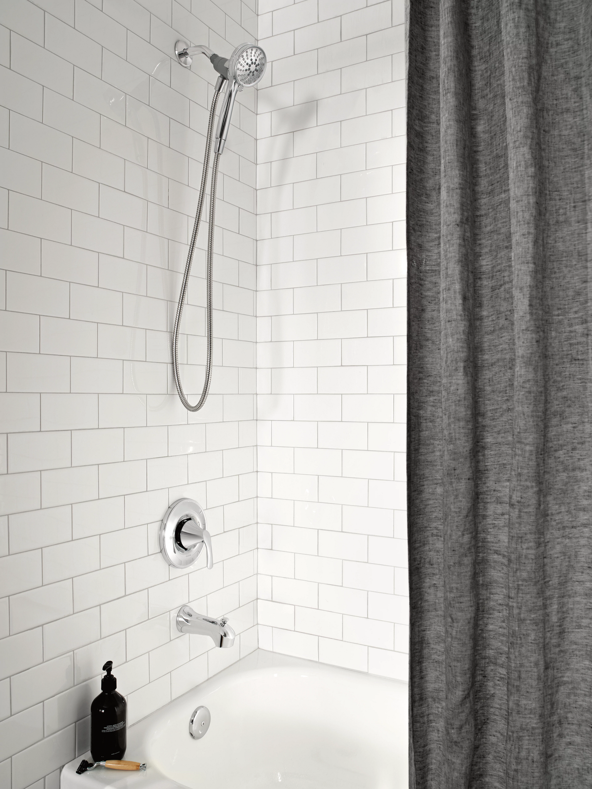 Moen Darcy Single-Handle 5-Spray Tub and Shower Faucet with Curved Shower Rod, Spot Resist Brushed Nickel, Valve Included