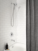 Moen Darcy Single-Handle 5-Spray Tub and Shower Faucet with Curved Shower Rod, Spot Resist Brushed Nickel, Valve Included