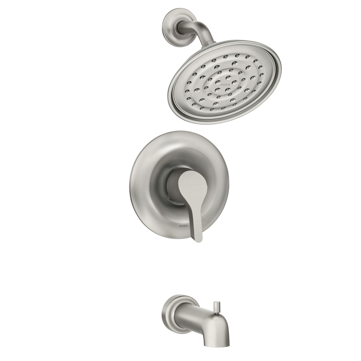 Moen Danika Spot Resist Brushed Nickel 1‑Handle Tub and Shower Faucet with Valve, Posi-Temp, 7.2" Rainshower