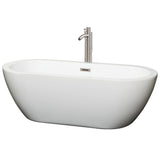 Soho 59.75 in. Acrylic Flatbottom Center Drain Soaking Tub in White with Floor Mounted Faucet in Brushed Nickel - Super Arbor