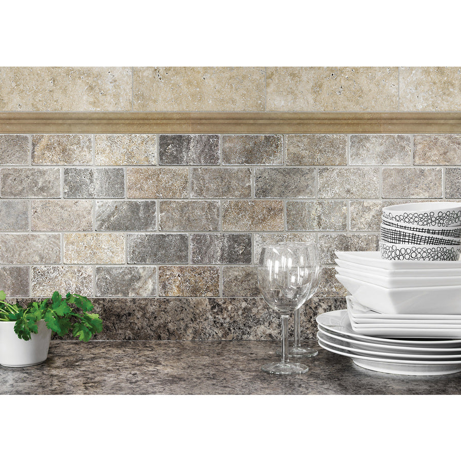 Satori Chiaro Natural Stone Travertine Chair Rail Tile (1-1/2-in x 12-in) - Super Arbor