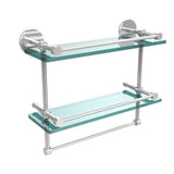 16 in. L  x 12 in. H  x 5 in. W 2-Tier Gallery Clear Glass Bathroom Shelf with Towel Bar in Matte Black - Super Arbor