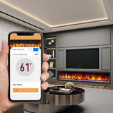 74 in. Cascade Flush-Mount LED Electric Fireplace in Black - Super Arbor