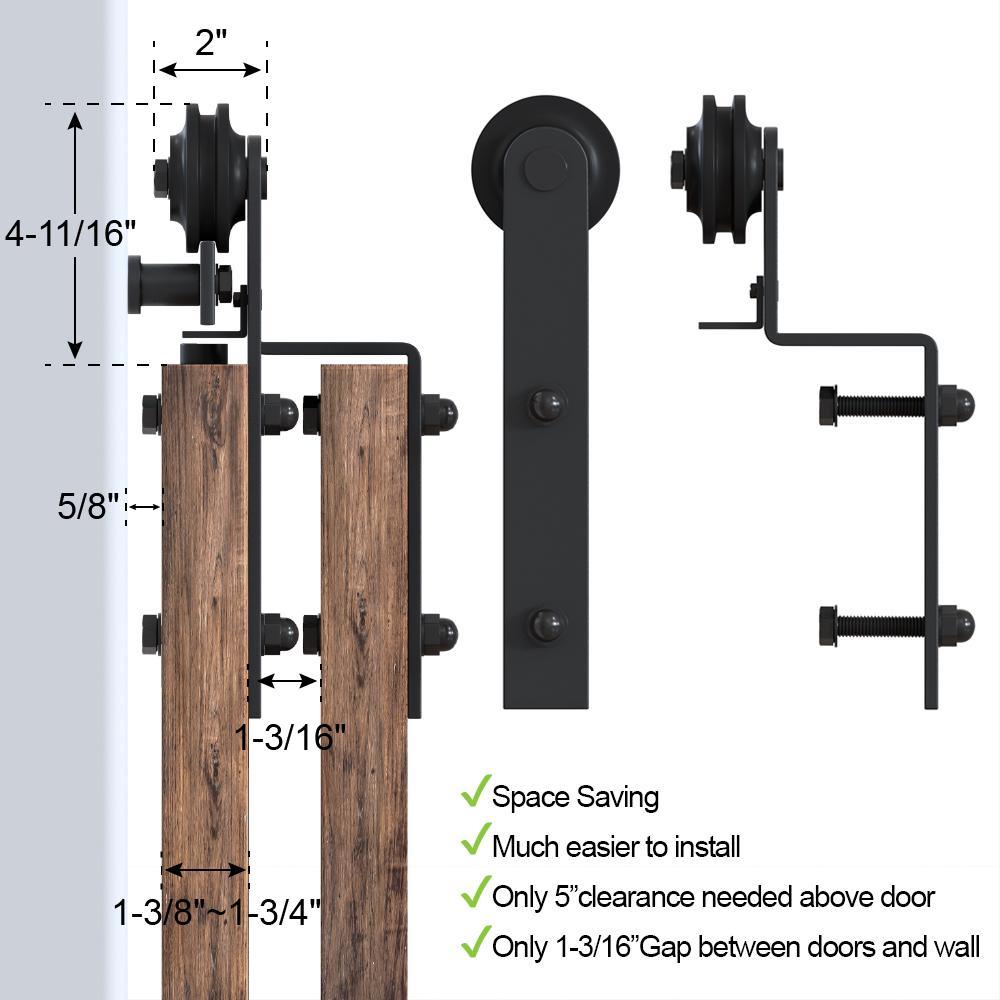 10 ft./120 in. Single Track Bypass Sliding Barn Door Hardware Kit for Double Doors Low Ceiling - Super Arbor