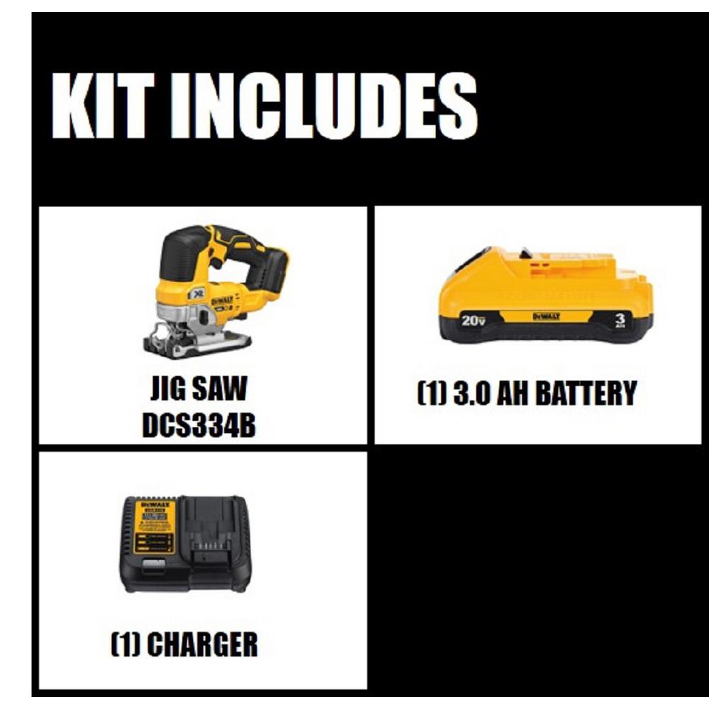 20-Volt MAX Lithium-Ion Cordless Brushless Jigsaw (Tool-Only) with 20-Volt MAX 3.0Ah Battery and Charger - Super Arbor