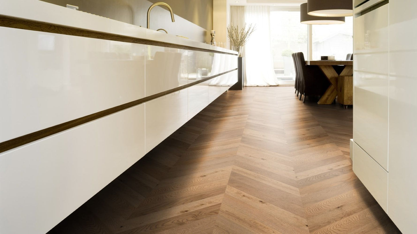 Solidfloor Oak Chantilly Chevron hardwood flooring — color and finish detail