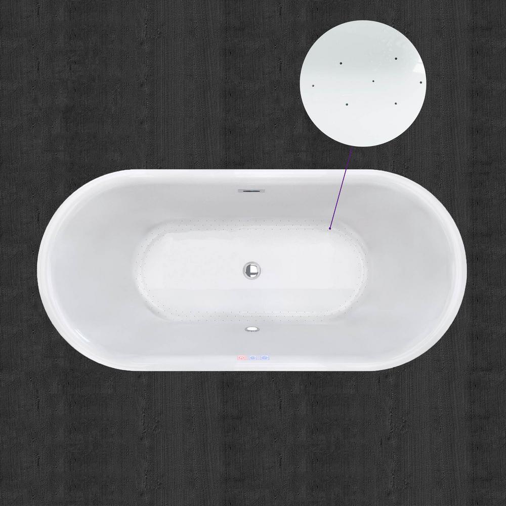 Diana 59 in. Acrylic Freestanding Double Ended Air Bath Bathtub with Drain and Overflow Included in White