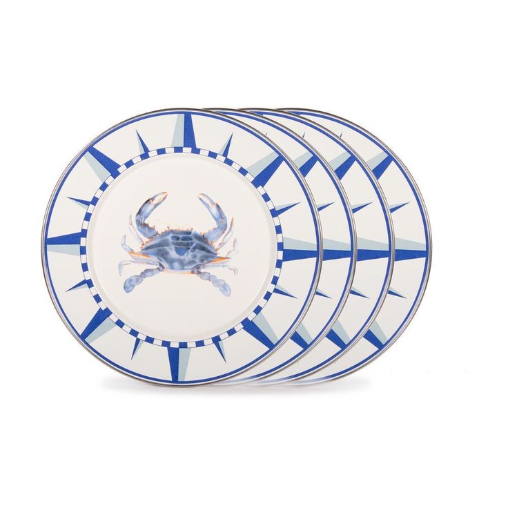 10.5 in. Blue Crab Enamelware Round Dinner Plate Set of 4