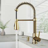 Brant Single-Handle Pull-Down Sprayer Kitchen Faucet with Soap Dispenser in Matte Gold - Super Arbor