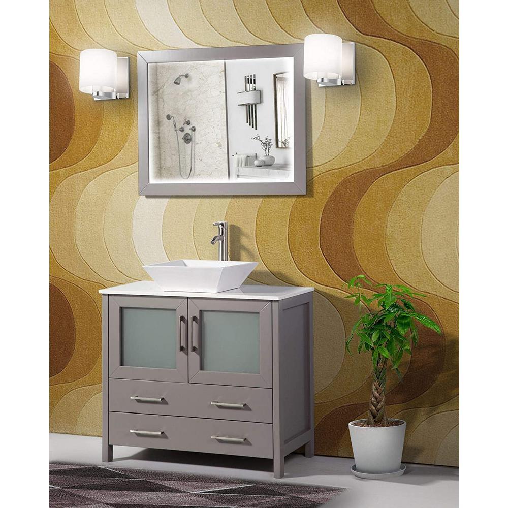 36 in. W x 18.5 in. D x 36 in. H Bathroom Vanity in White with Single Basin Vanity Top in White Ceramic and Mirror - Super Arbor