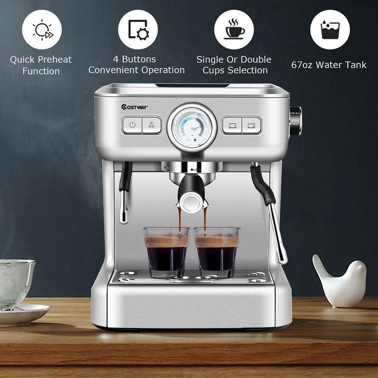 2-Cup Stainless Steel Semi-Auto Espresso Machine Maker with Milk Frother Wand