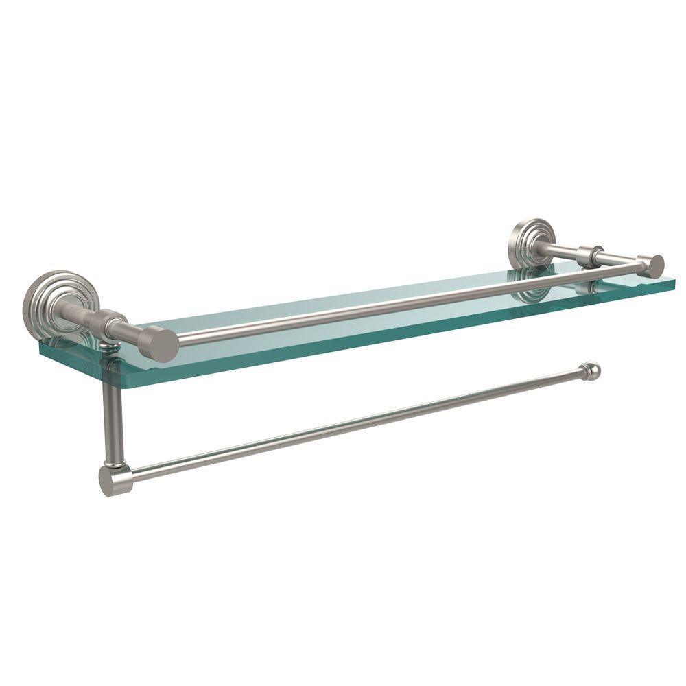 Waverly Place 22 in. L x 5 in. H x 5 in. W Paper Towel Holder with Gallery Clear Glass Shelf in Polished Nickel - Super Arbor