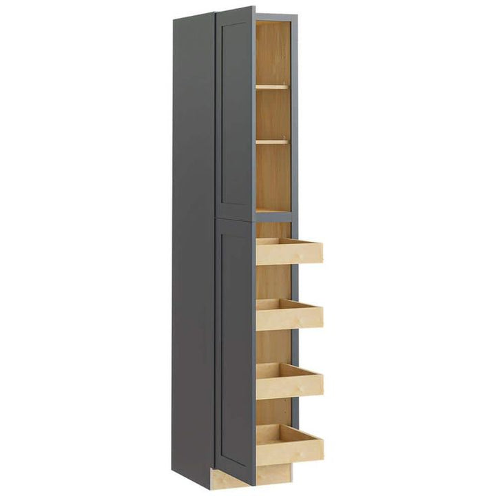 Home Decorators Collection Newport 18 in. W x 24 in. D x 90 in. H Assembled Plywood Pantry Kitchen Cabinet in Deep Onyx with 4ROT Soft Close LH