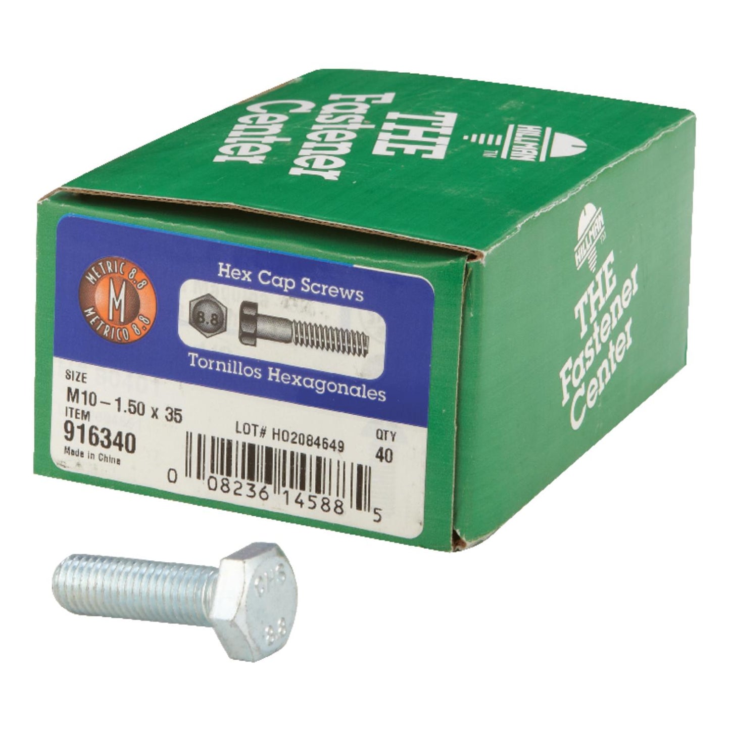 Hillman M10-1.50 x 35 mm Heat-Treated Steel Hex Head Cap Screw, 40-Pack