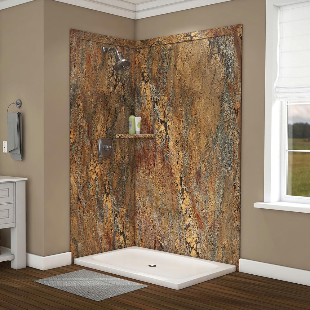 Elegance 36 in. x 48 in. x 80 in. 9-Piece Easy Up Adhesive Alcove Shower Wall Surround in Calacatta White - Super Arbor