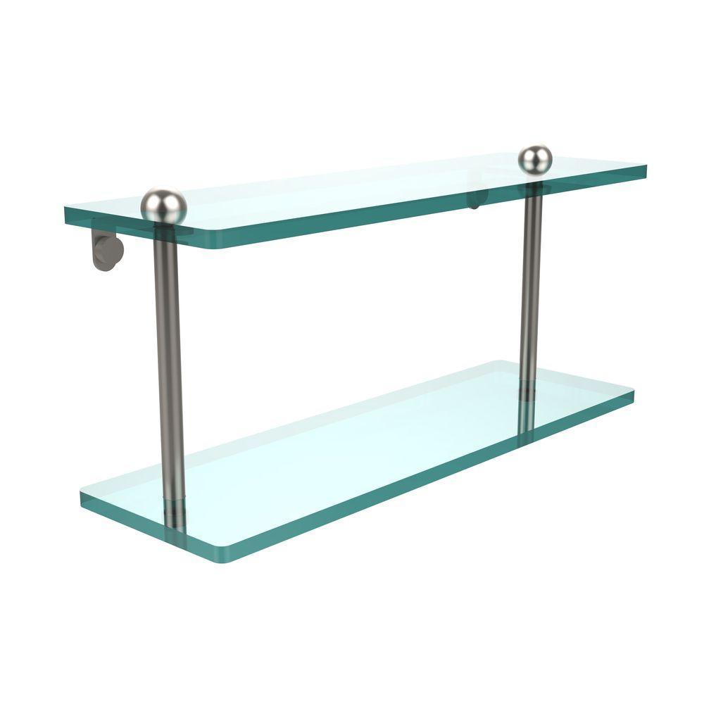16 in. L x 8 in. H x 5 in. W 2-Tier Clear Glass Bathroom Shelf in Polished Chrome - Super Arbor
