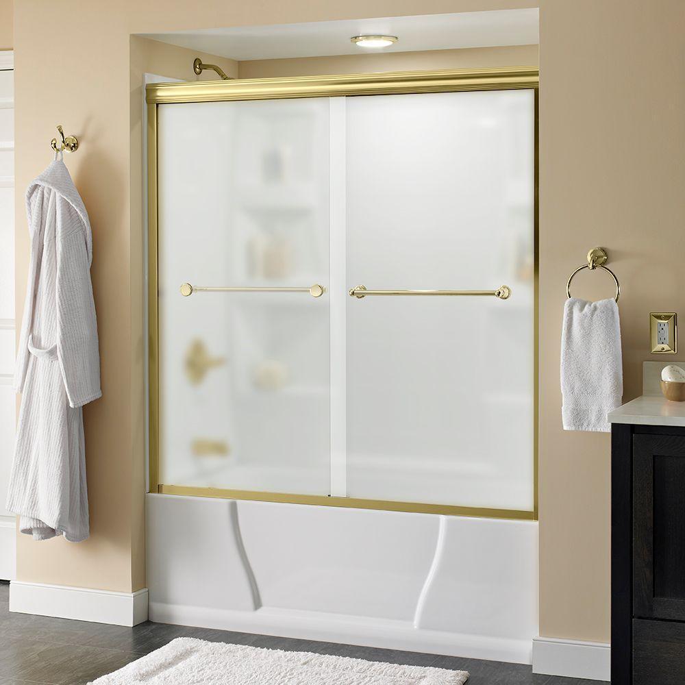 Crestfield 60 in. x 58-1/8 in. Traditional Semi-Frameless Sliding Bathtub Door in Bronze and 1/4 in. (6mm) Niebla Glass - Super Arbor