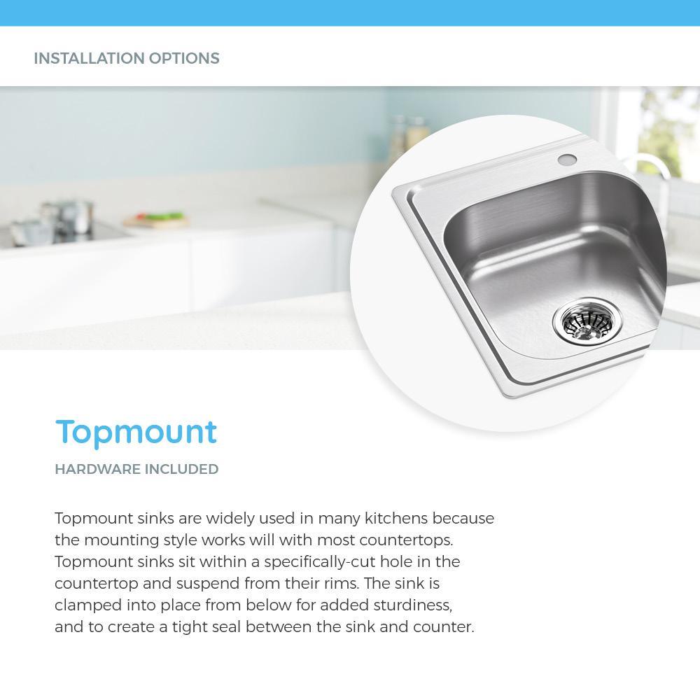 Drop-in Stainless Steel 17 in. 1-Hole Single Bowl Kitchen Sink - Super Arbor