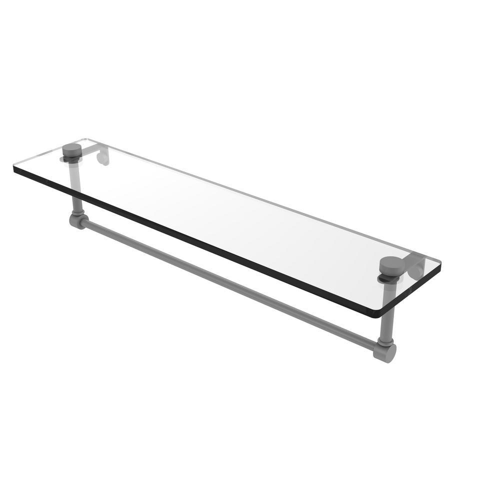 22 in. L  x 5 in. H  x 5 in. W Clear Glass Vanity Bathroom Shelf with Towel Bar in Satin Nickel - Super Arbor