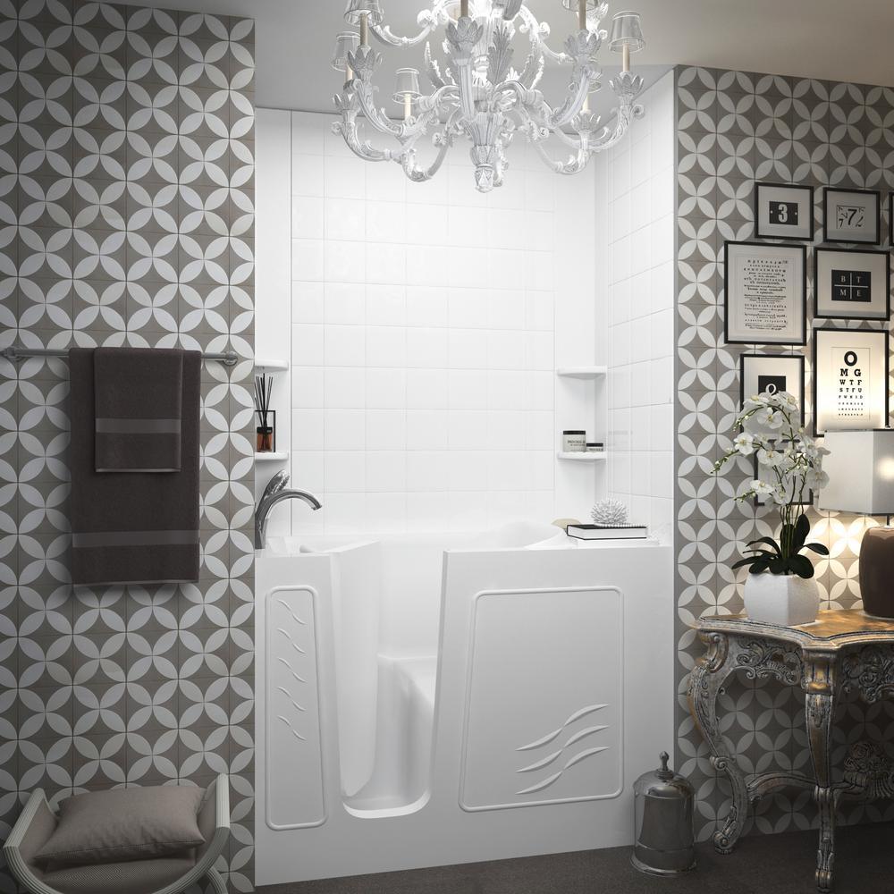 Rampart Nova Heated 4.5 ft. Walk-in Whirlpool and Air Bathtub with 6 in. Tile Easy Up Adhesive Wall Surround in White - Super Arbor
